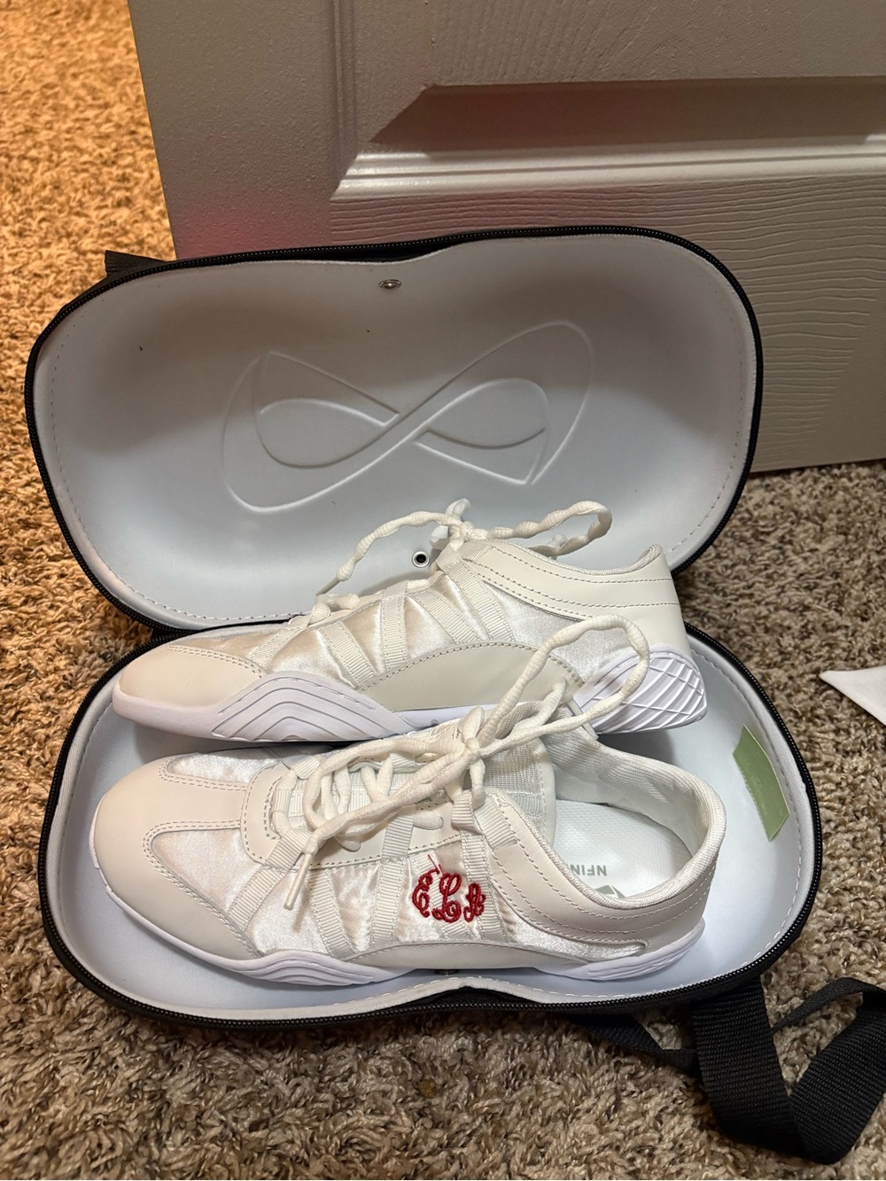 White Athletic Sneakers with Red Monogram - Women